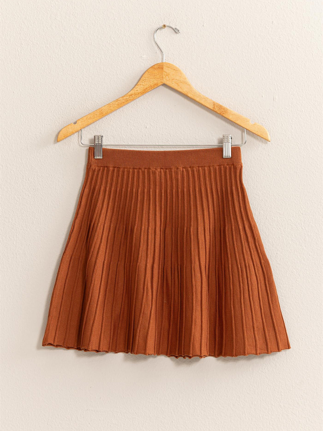 Chocolate High Waist Pleated Flare Short Skirt