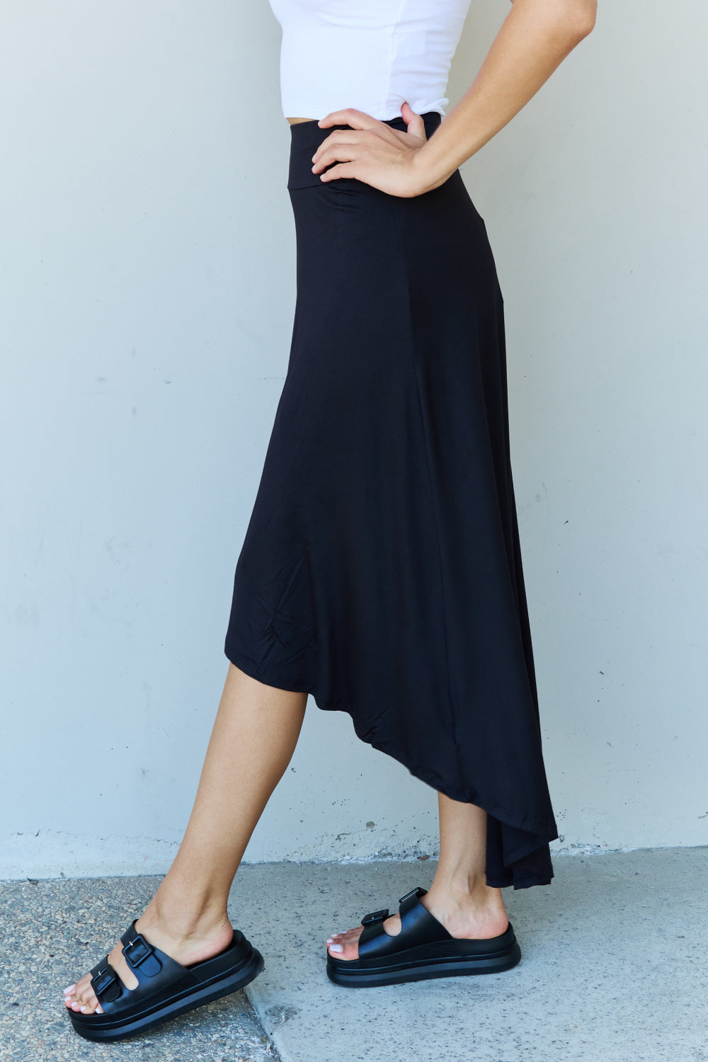 Black High Waisted Flare Long Skirt