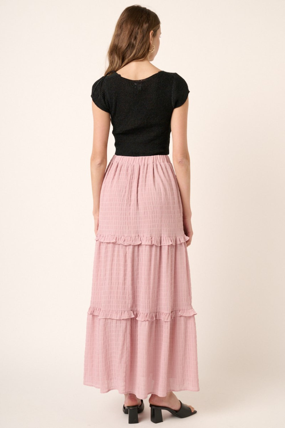 Pink Drawstring High Waist maxi Skirt