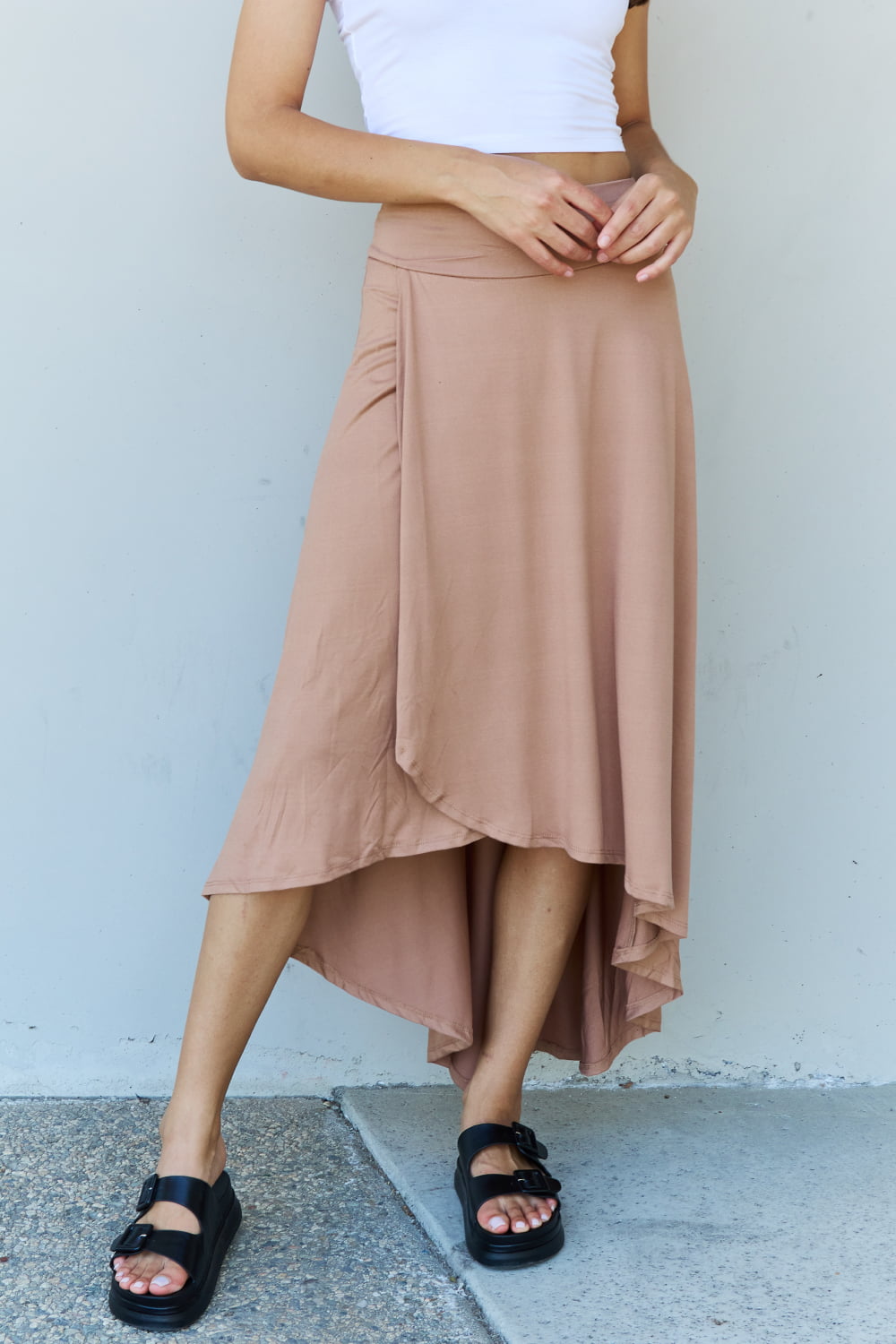 Beige High Waisted Flare Long Skirt