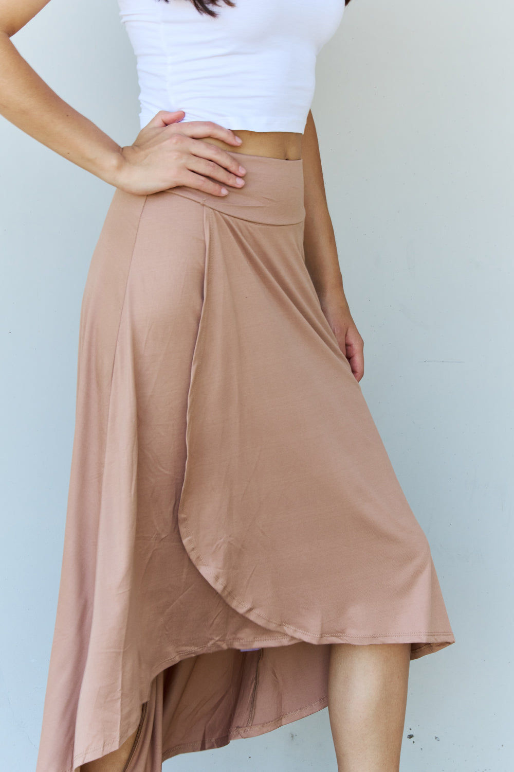 Beige High Waisted Flare Long Skirt