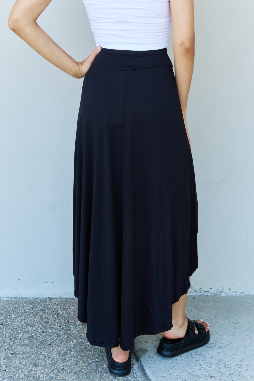 Black High Waisted Flare Long Skirt