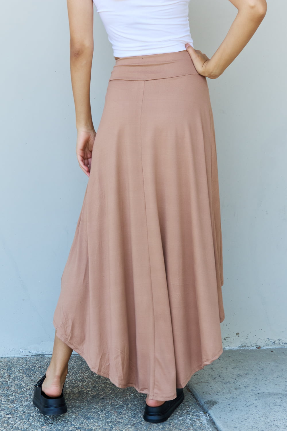 Beige High Waisted Flare Long Skirt