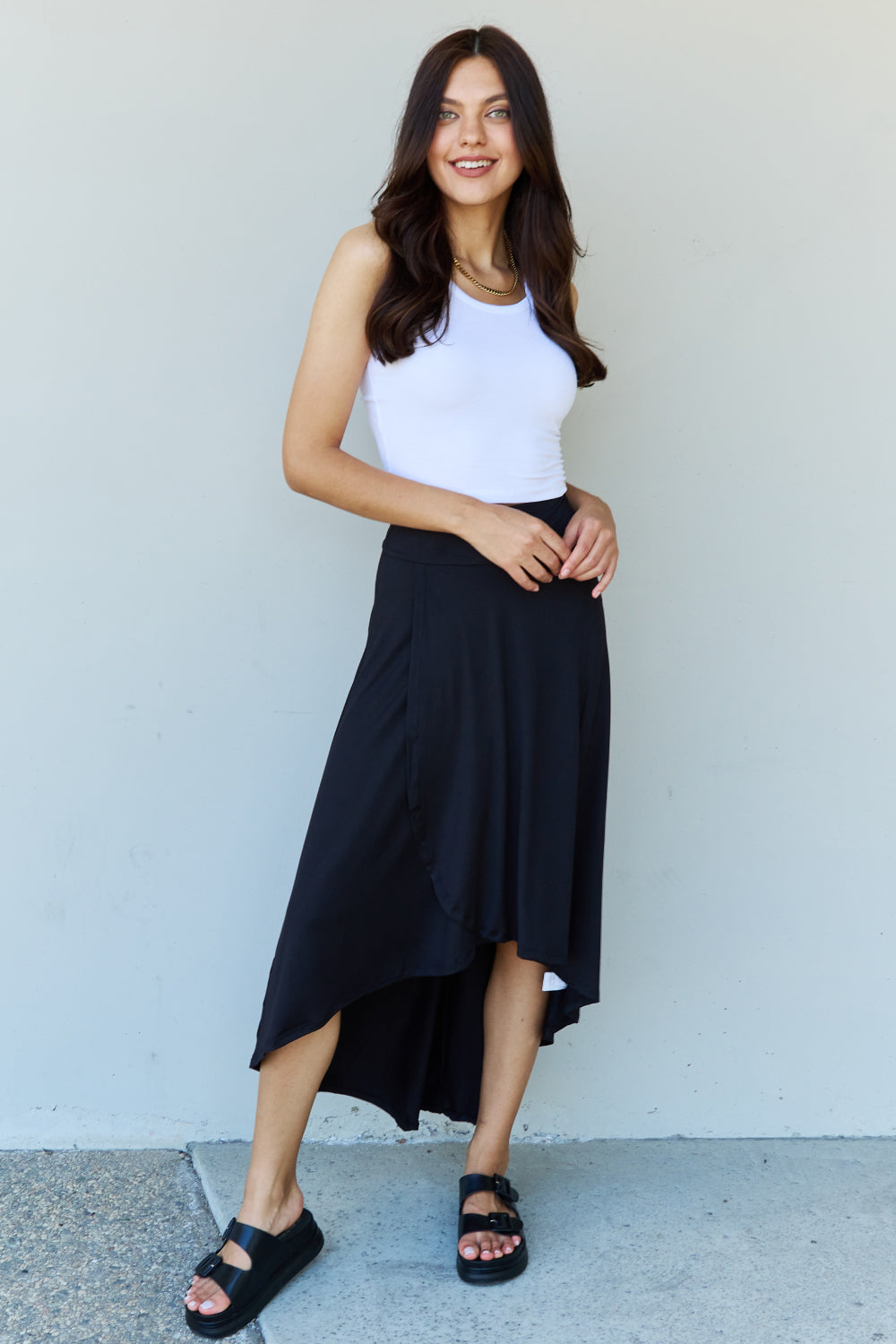 Black High Waisted Flare Long Skirt