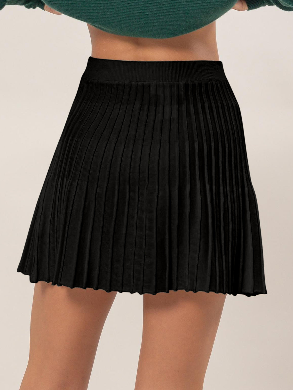 Black High Waist Pleated Short Skirt