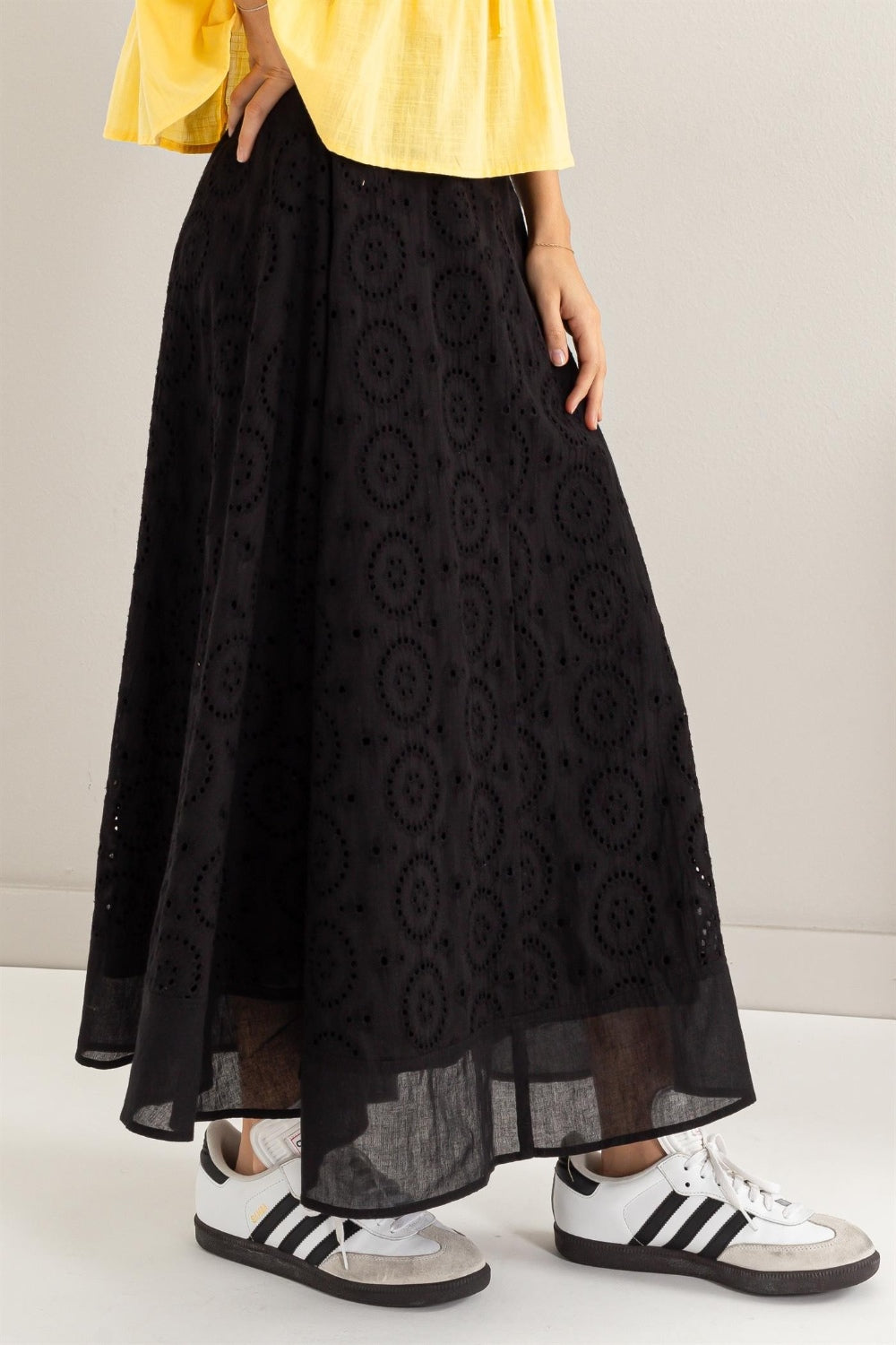 L Black High-Waist Midi Skirt