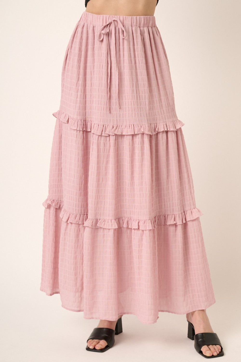 Pink Drawstring High Waist maxi Skirt