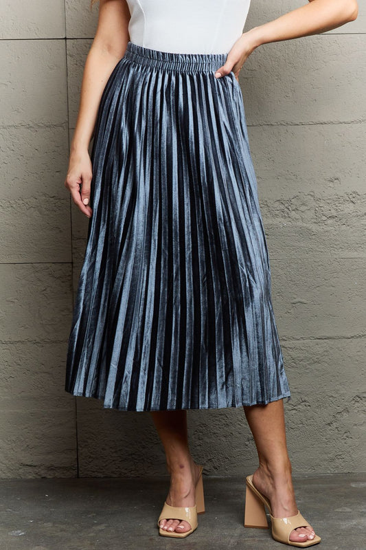 One Size Blue Accordion Pleated Midi Skirt