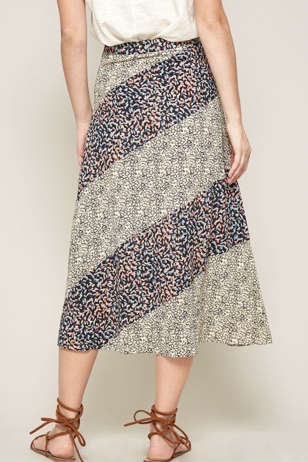 Gray Floral-print Woven Midi Skirt