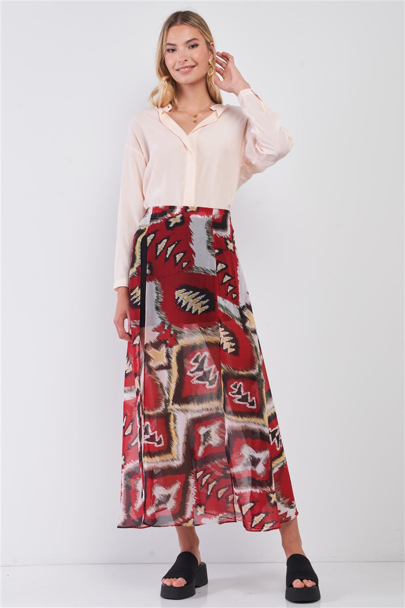 Red High-waisted Long Skirt With