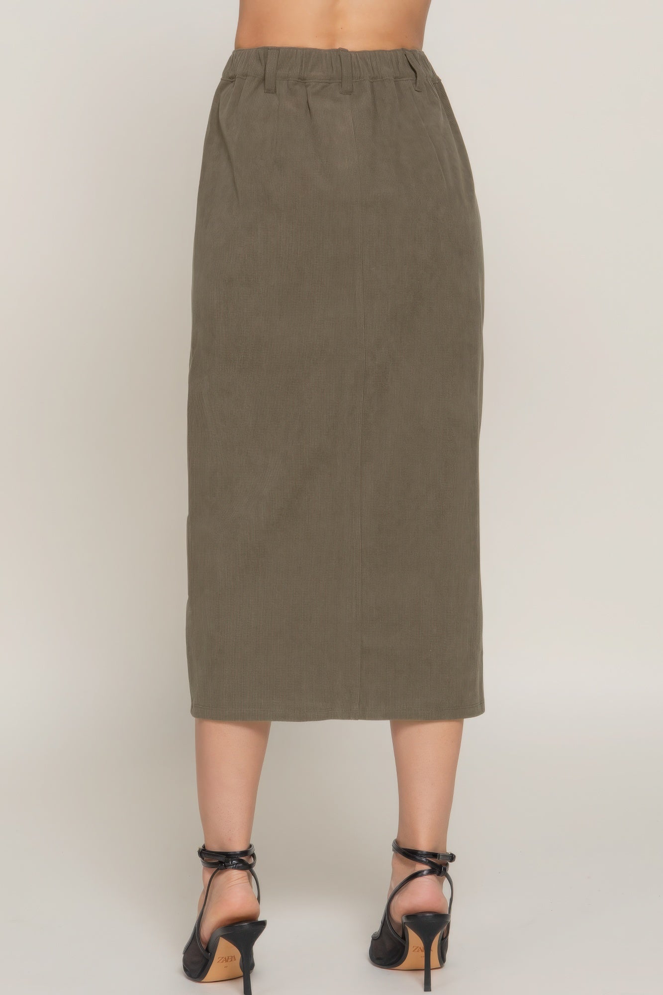 Dark Brown Corduroy Open Slit Midi Skirt