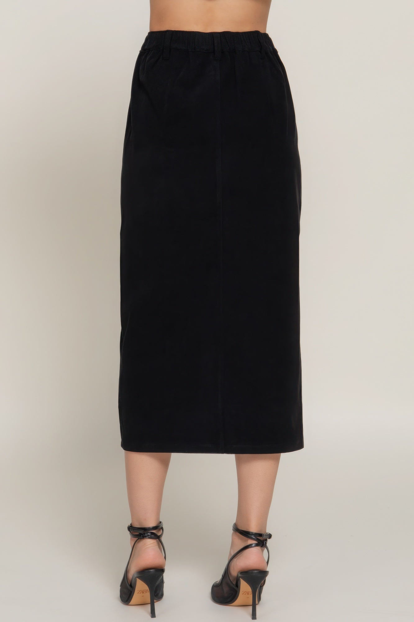 Black Corduroy Open Slit Midi Skirt