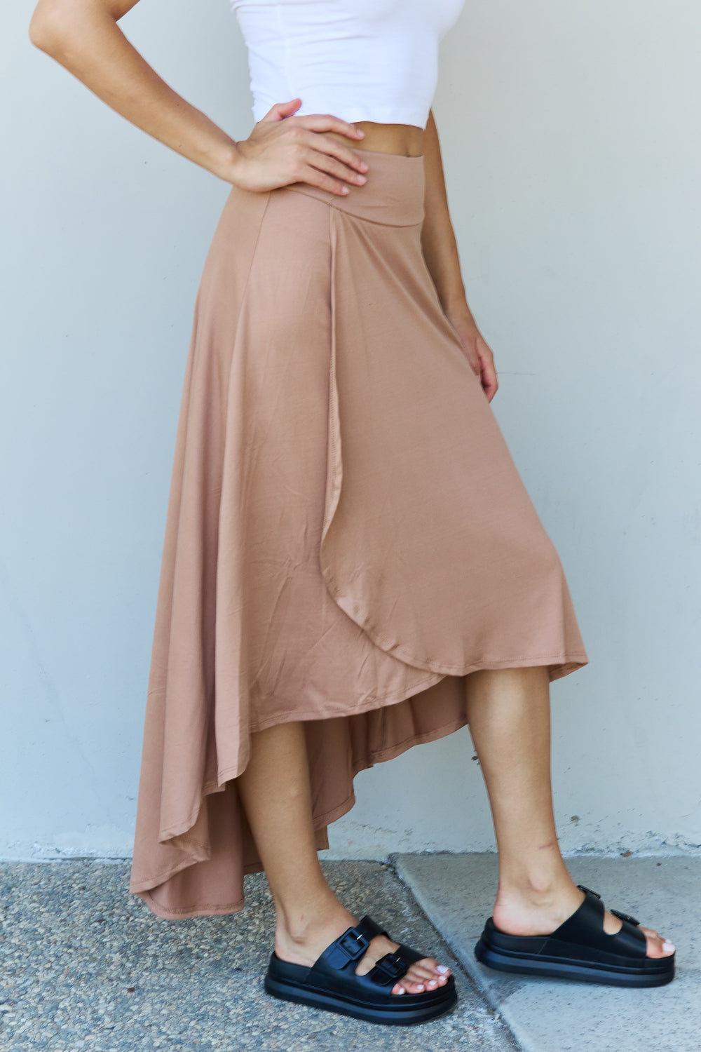 Beige High Waisted Flare Long Skirt