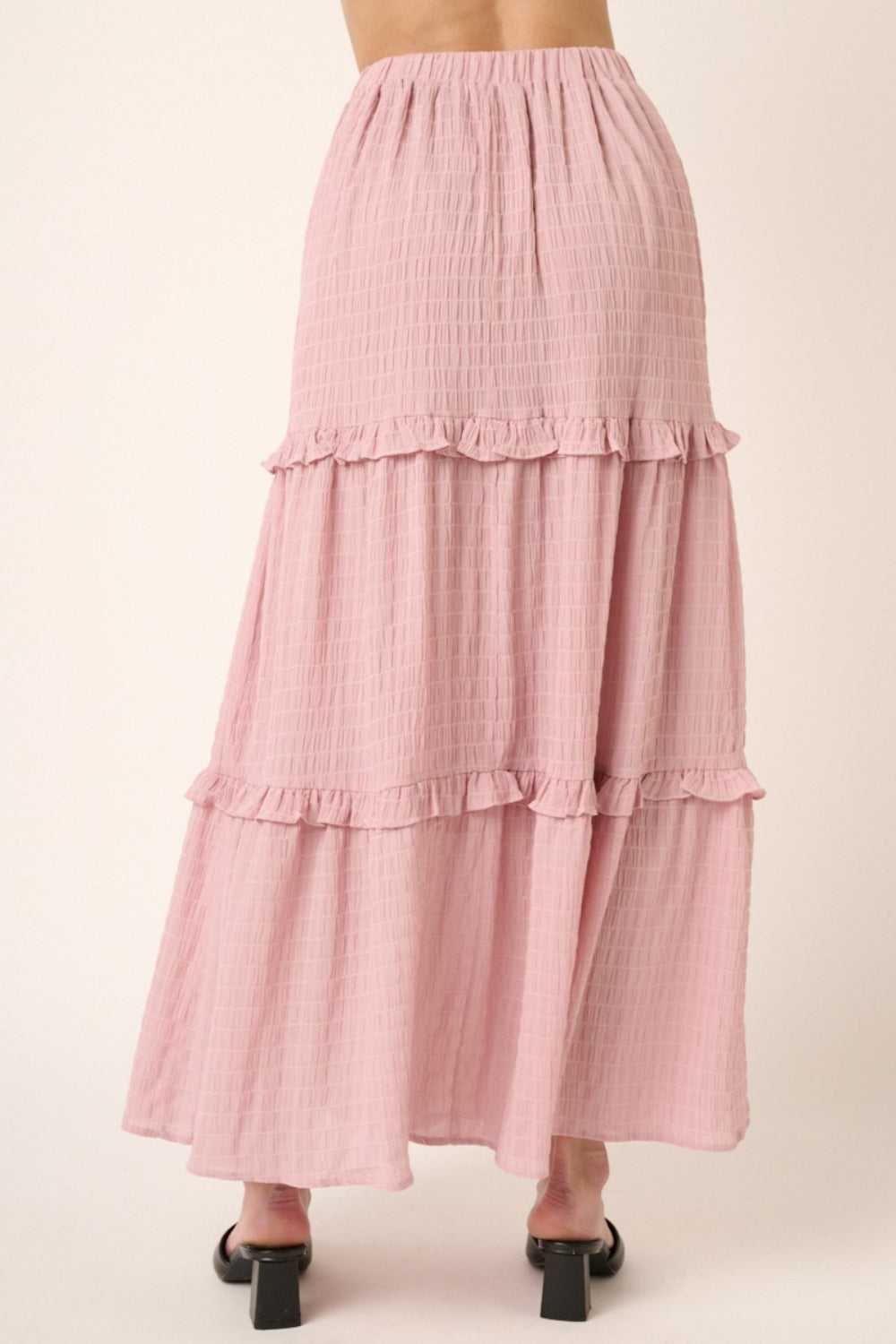 Pink Drawstring High Waist maxi Skirt