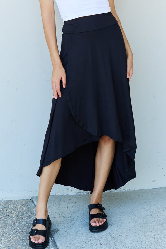 Black High Waisted Flare Long Skirt