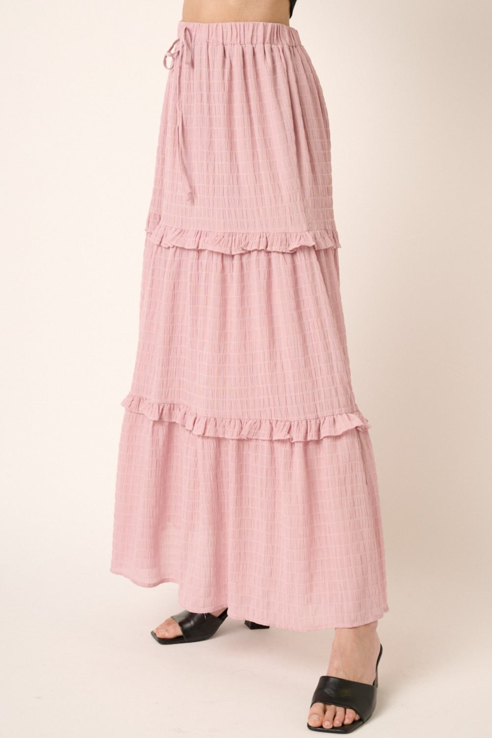 Pink Drawstring High Waist maxi Skirt